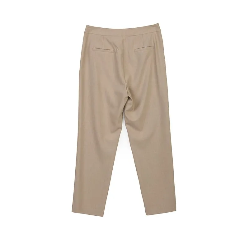 Khaki Crop Suit Pants