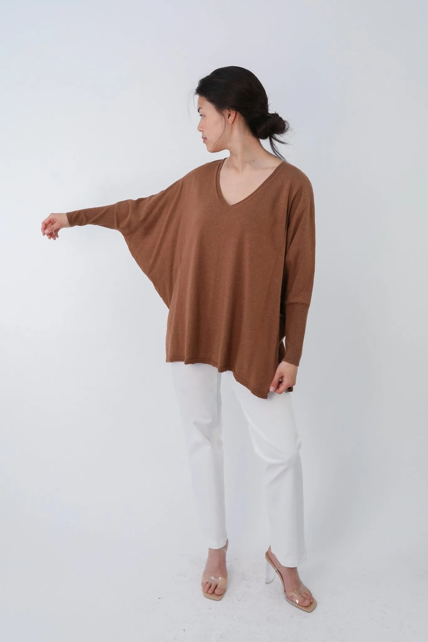 LENA LONG SLEEVE V-NECK PONCHO IN PIMA COTTON KNIT