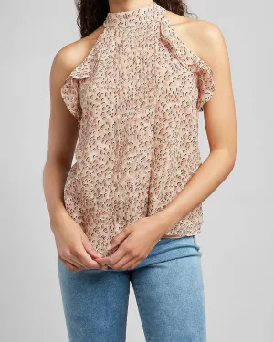 Leopard Ruffle Halter Neck Tank in Print