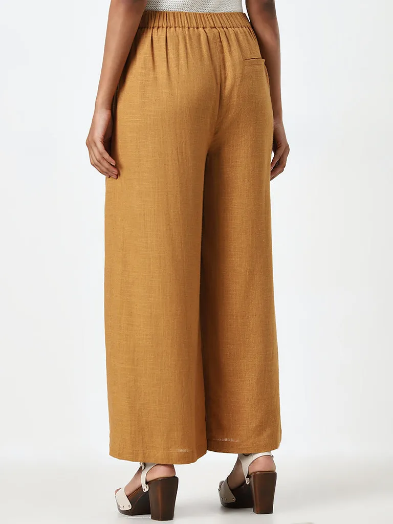 LOV Mustard Solid High-Rise Trousers