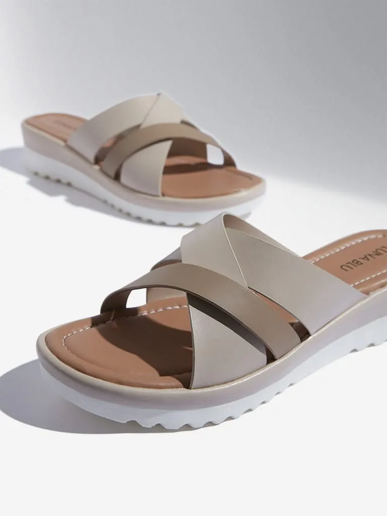 LUNA BLU Beige Multi-Strap Platform Sandals