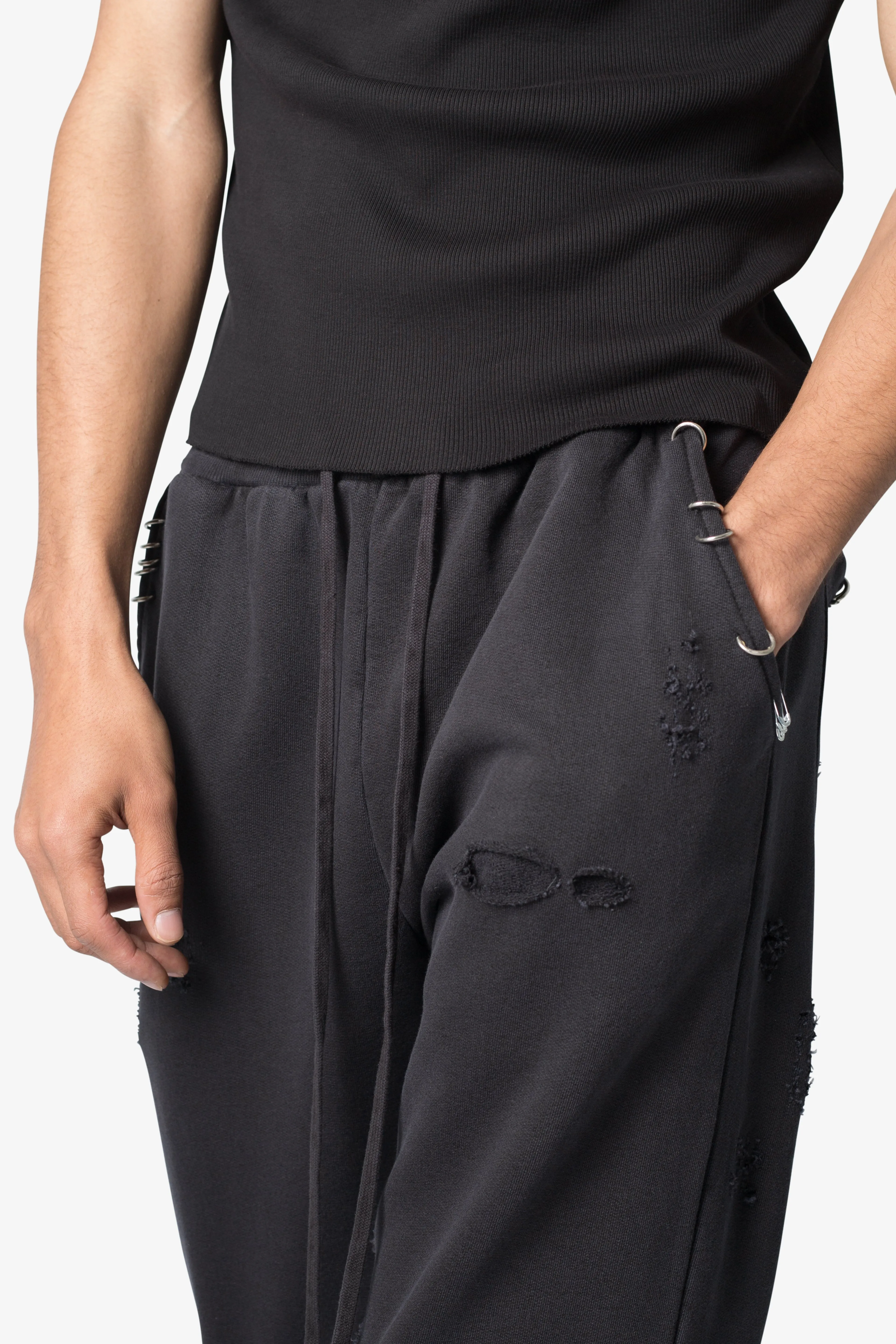 Metal Ring Flared Sweatpants - Black