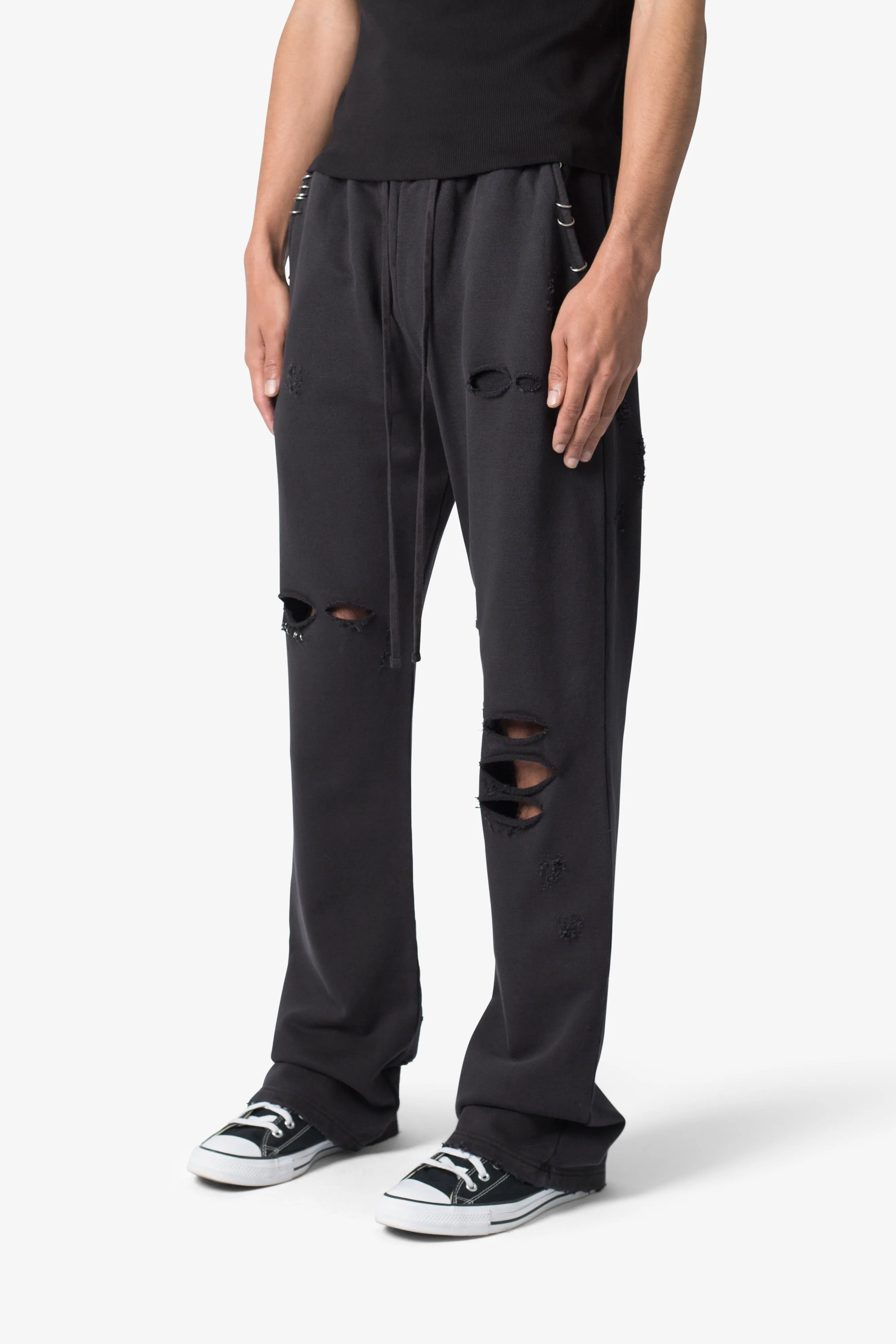 Metal Ring Flared Sweatpants - Black