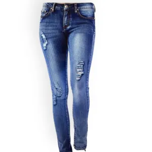 Mid Rise Distressed Denim Skinny Jeans