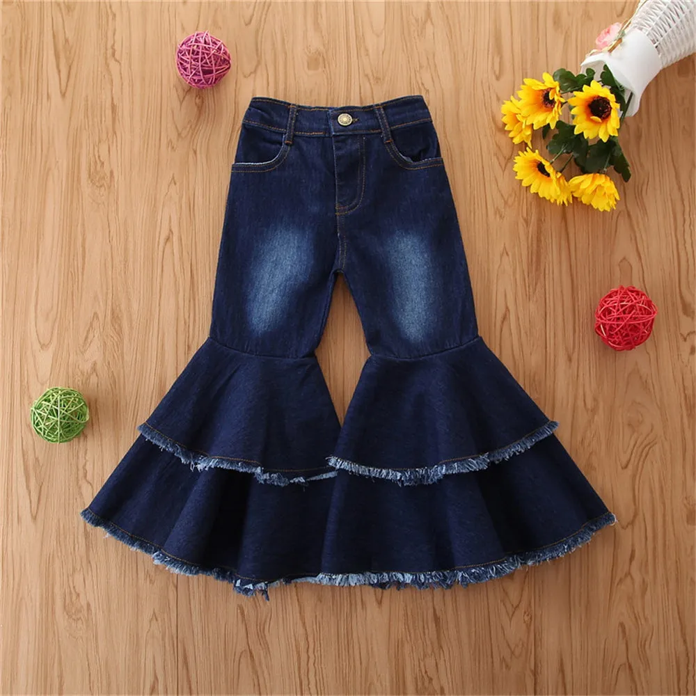 MommBaby Girls Wide-leg Solid Pocket Flare Jeans Wholesale