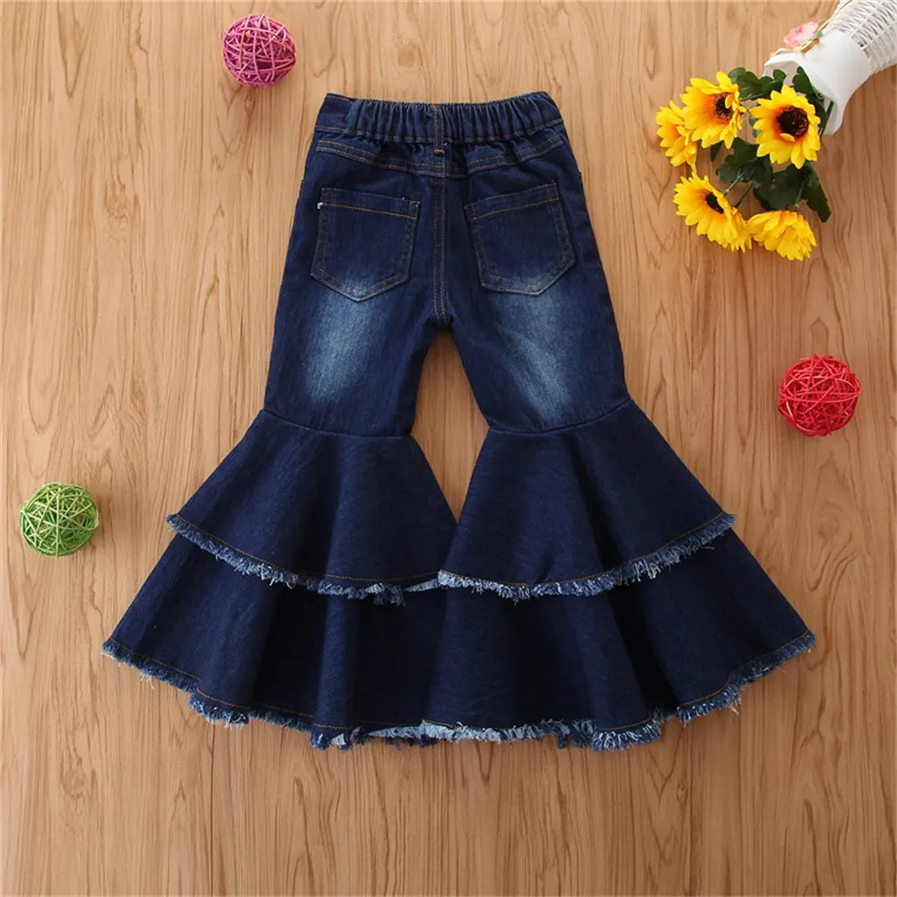 MommBaby Girls Wide-leg Solid Pocket Flare Jeans Wholesale