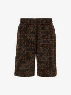 Moschino Boys All Over Logo Shorts in Brown