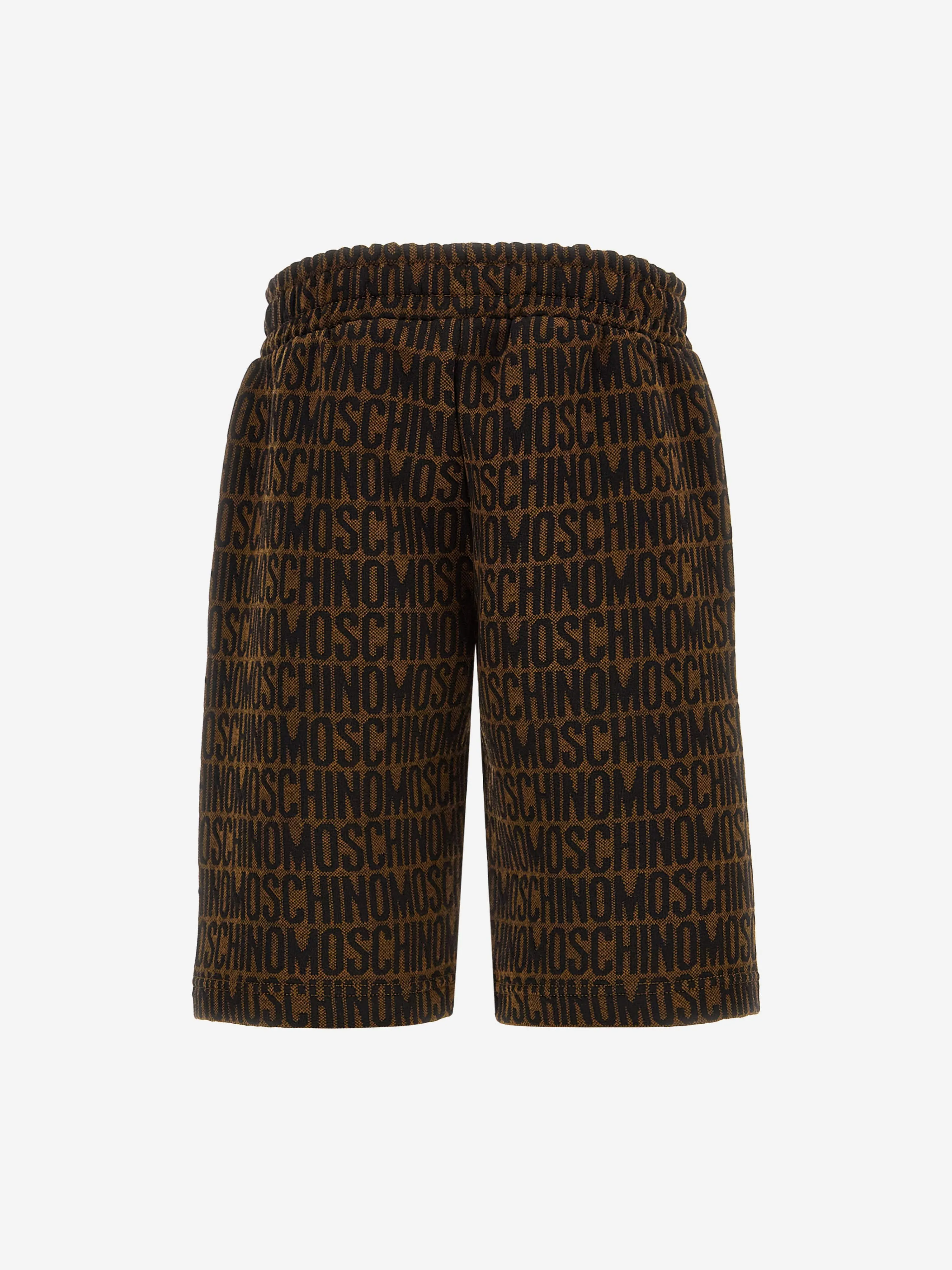 Moschino Boys All Over Logo Shorts in Brown