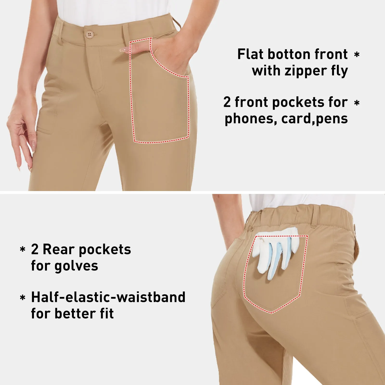 MOTEEPI Women's Lightweight Stretchy Work Hiking  Golf Pants