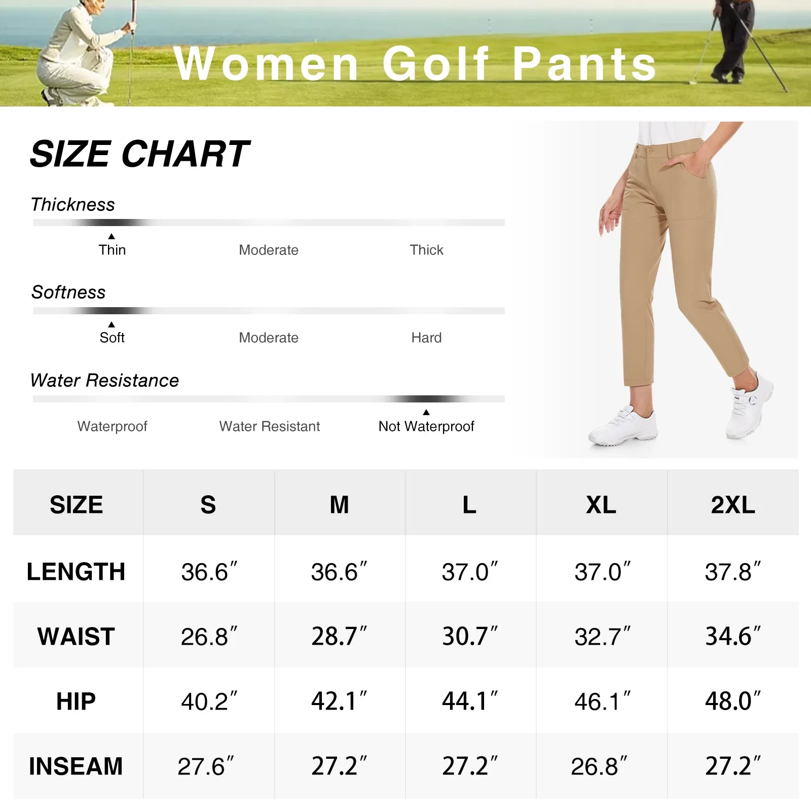 MOTEEPI Women's Lightweight Stretchy Work Hiking  Golf Pants