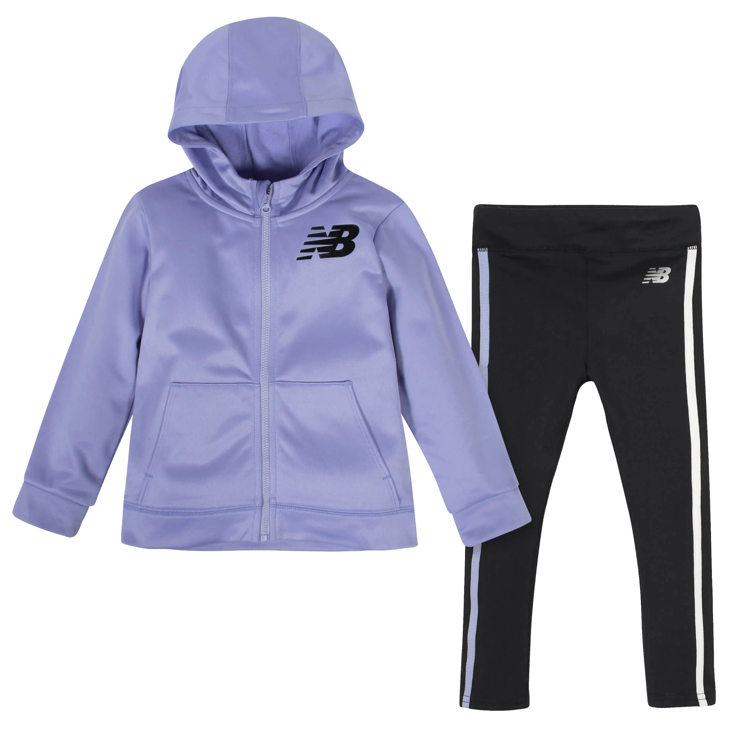 New Balance 2-Piece Girls Clear Amethyst/Black Fleece Hooded Jacket and Tight Set