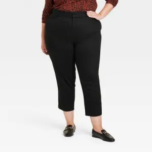 New - Women's High-Rise Tapered Pants - Ava & Viv Black 26