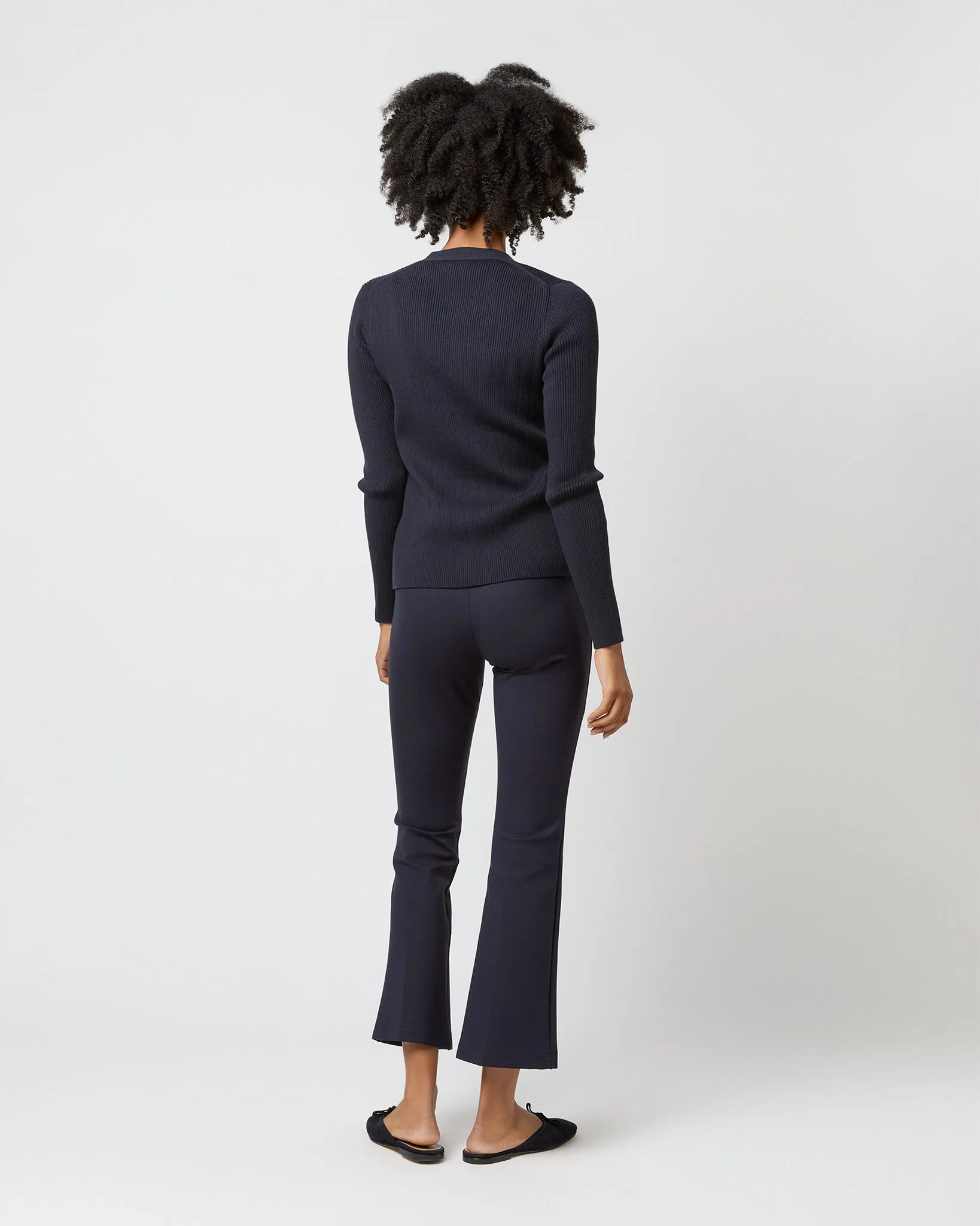 Nia Long-Sleeved Ribbed Cardigan in Navy Cotton/Silk