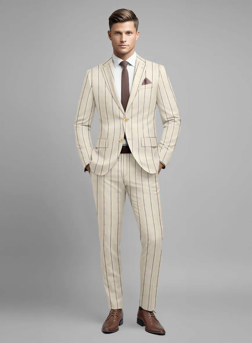 Noble Rosaria Cream Stripe Cotton Silk Linen Suit