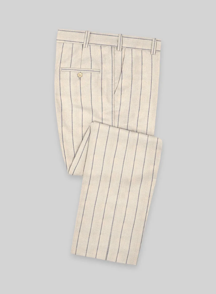 Noble Rosaria Cream Stripe Cotton Silk Linen Suit