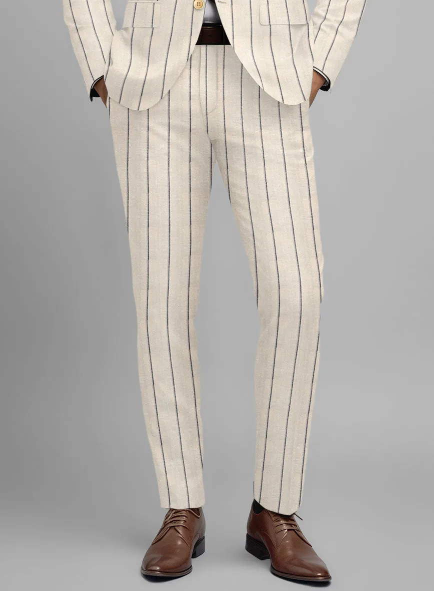 Noble Rosaria Cream Stripe Cotton Silk Linen Suit