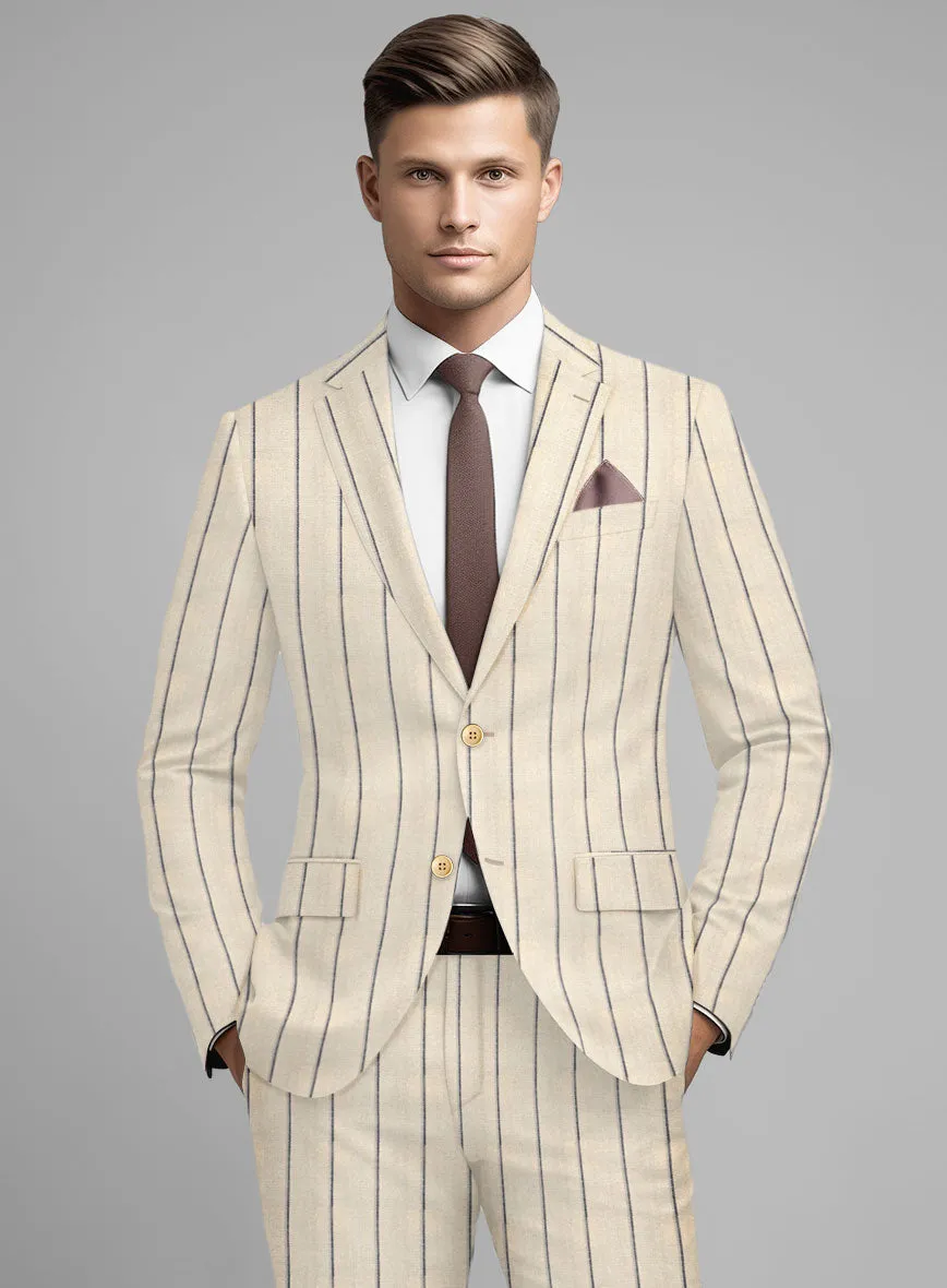 Noble Rosaria Cream Stripe Cotton Silk Linen Suit