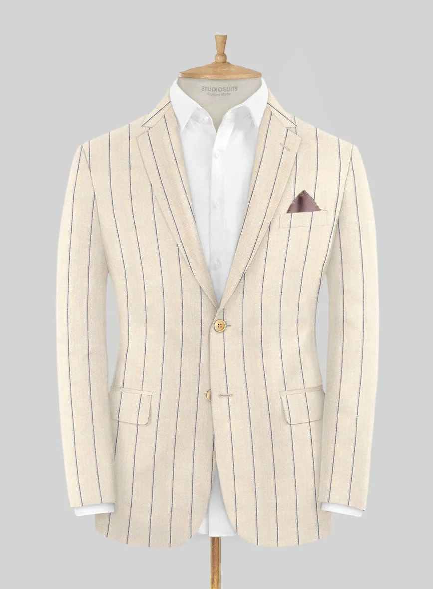 Noble Rosaria Cream Stripe Cotton Silk Linen Suit