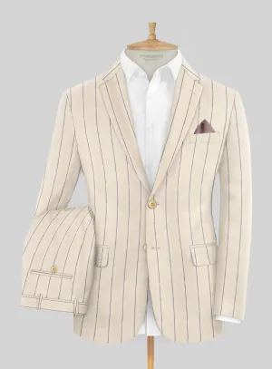 Noble Rosaria Cream Stripe Cotton Silk Linen Suit