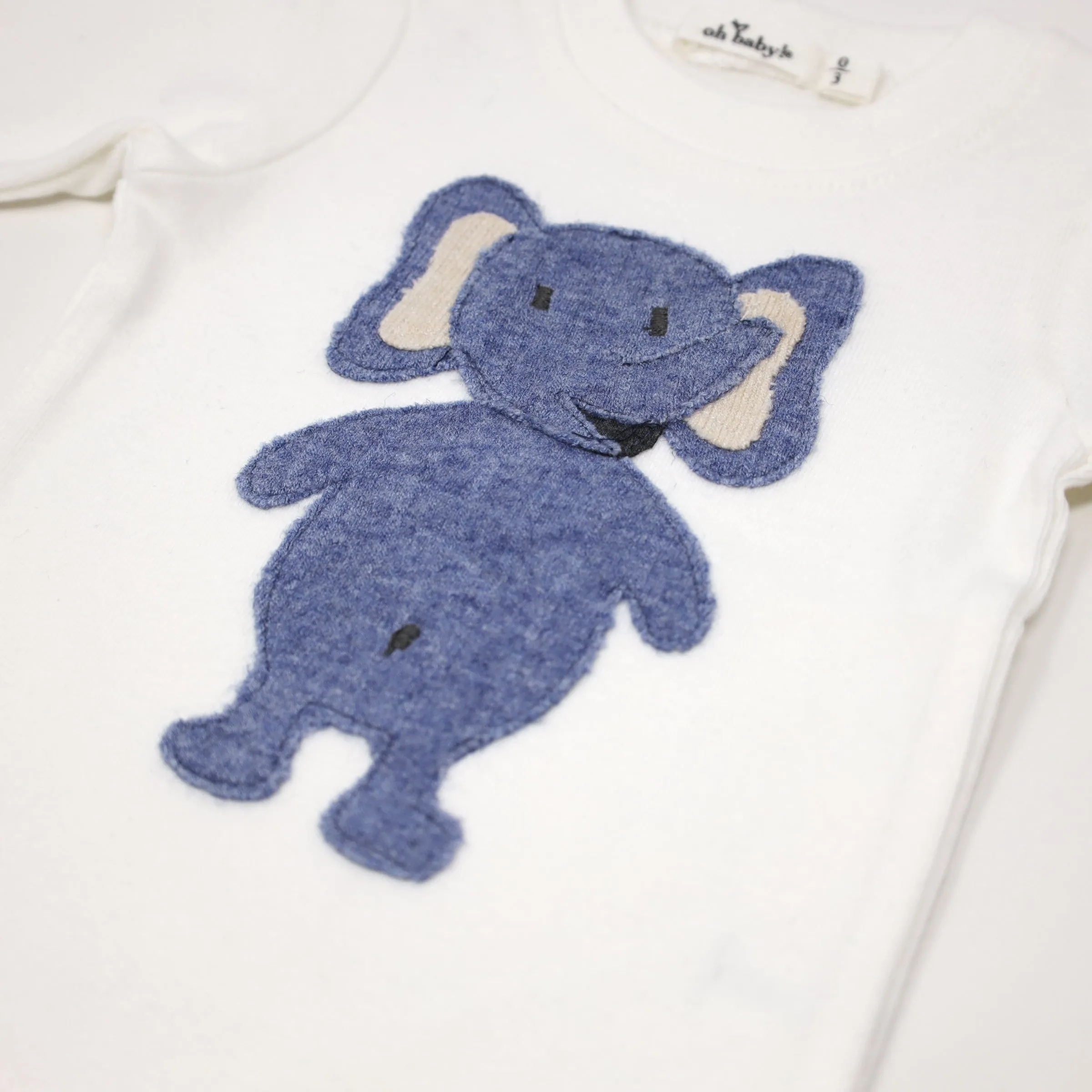 oh baby! Two Piece Set -  Ragdoll Elephant Blue Heather Ribbed Knit - Cream