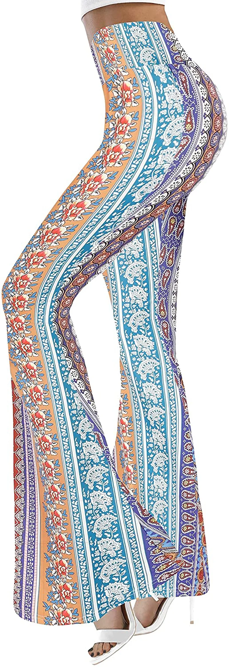 ONTBYB Wide Leg Pants for Women Boho Flare Pants Solid & Printed High Waist Palazzo Stretchy and Soft