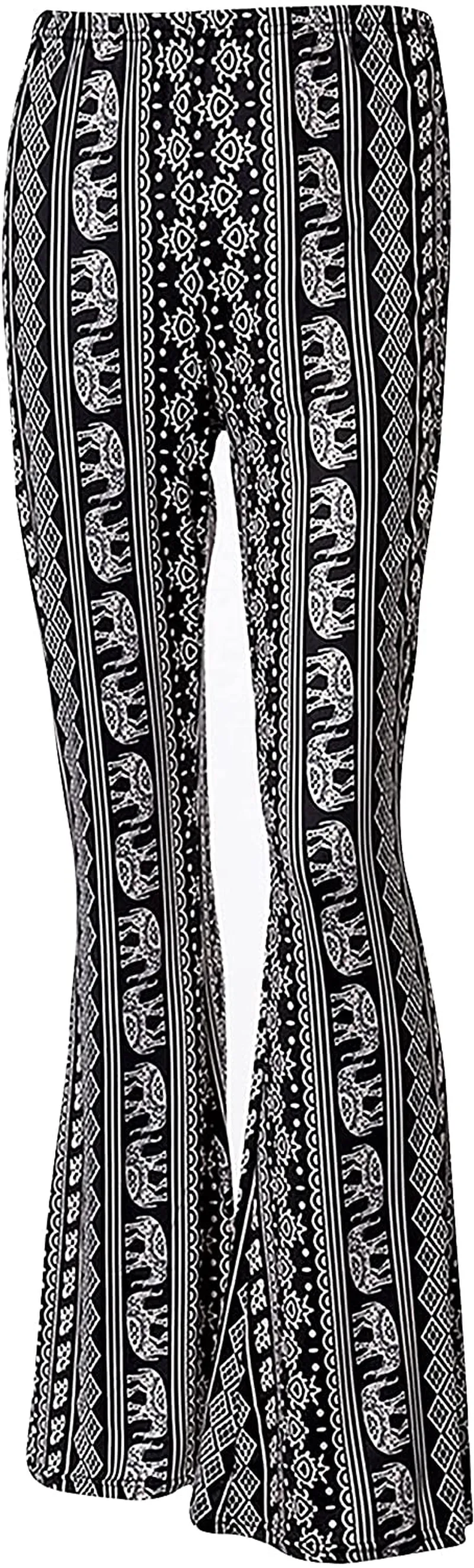 ONTBYB Wide Leg Pants for Women Boho Flare Pants Solid & Printed High Waist Palazzo Stretchy and Soft