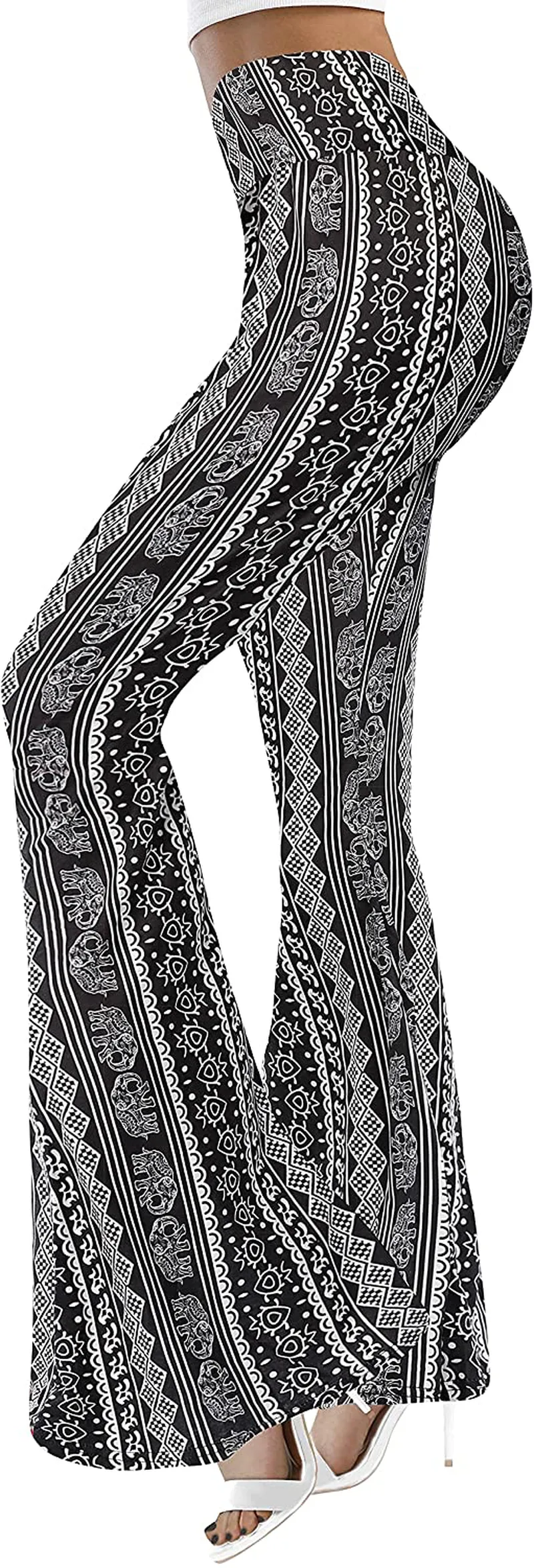 ONTBYB Wide Leg Pants for Women Boho Flare Pants Solid & Printed High Waist Palazzo Stretchy and Soft