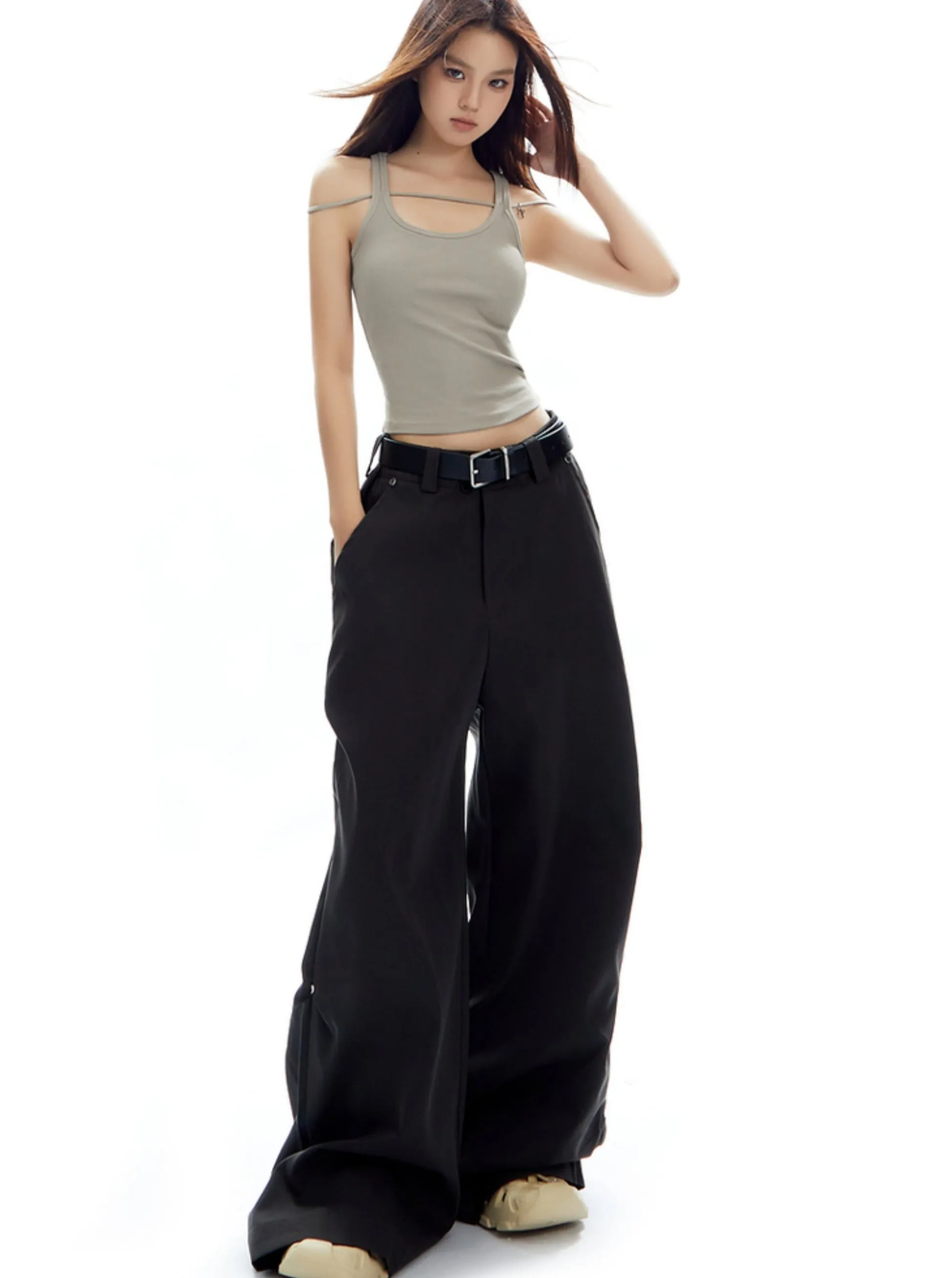 Oversized Wide-Leg Trousers in Light Sage Green