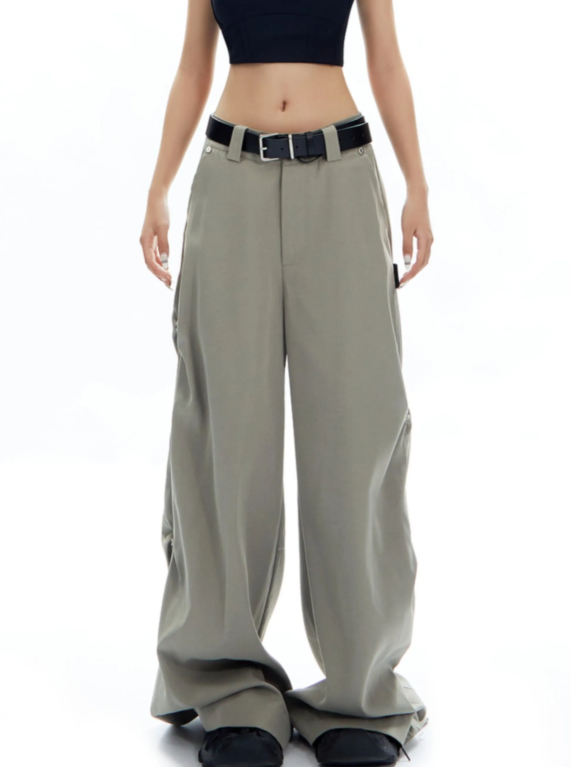 Oversized Wide-Leg Trousers in Light Sage Green