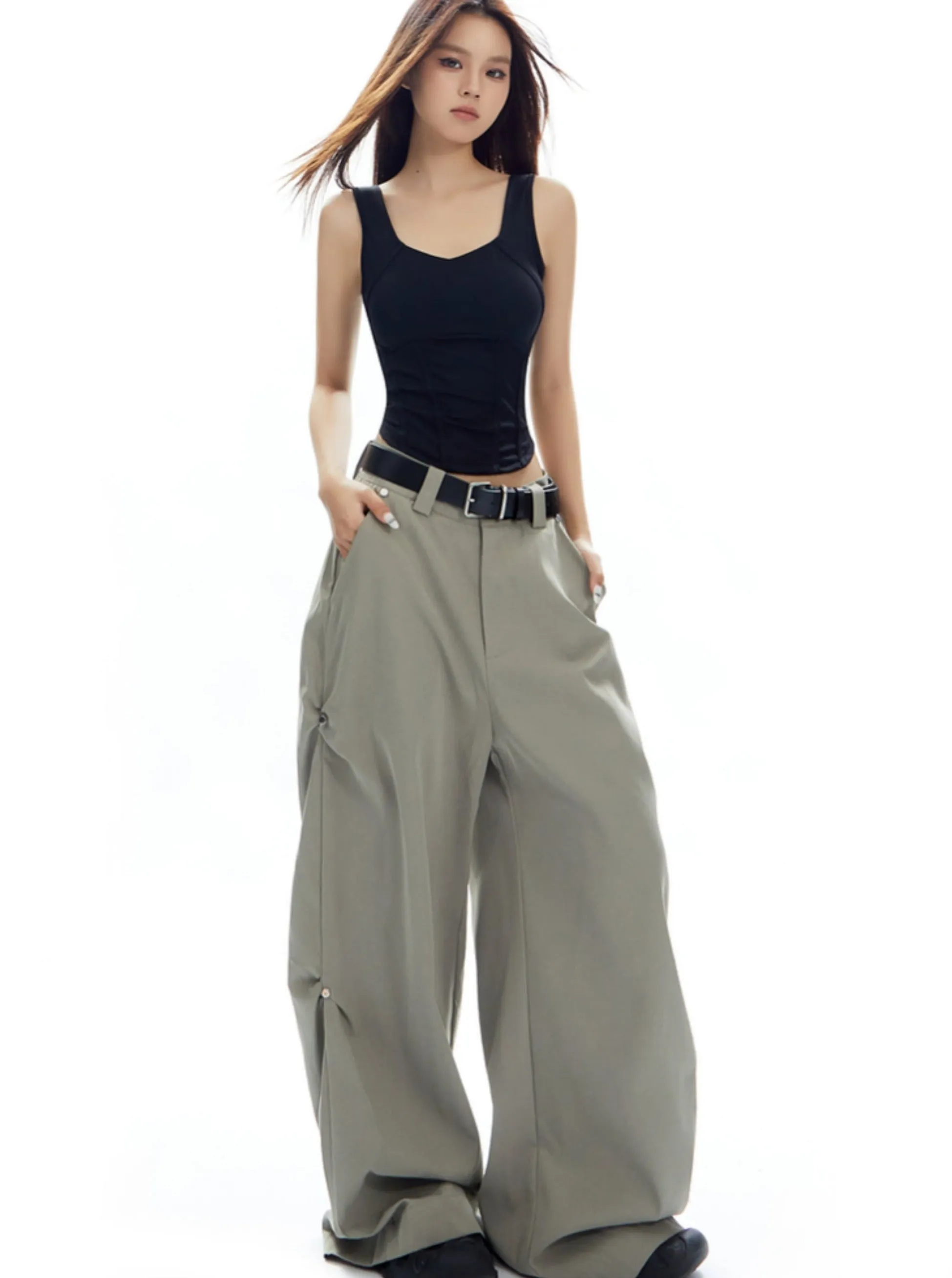 Oversized Wide-Leg Trousers in Light Sage Green