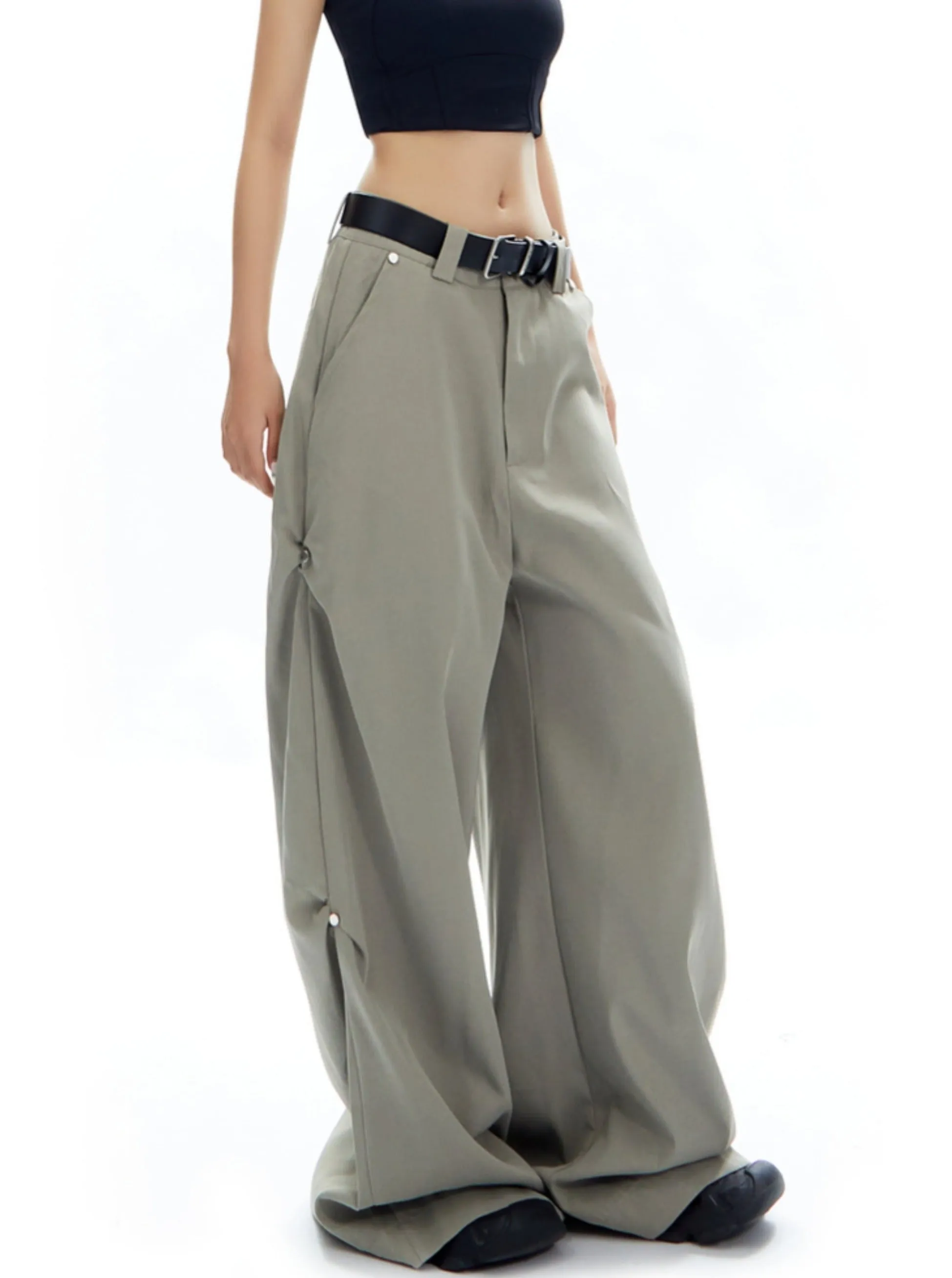 Oversized Wide-Leg Trousers in Light Sage Green