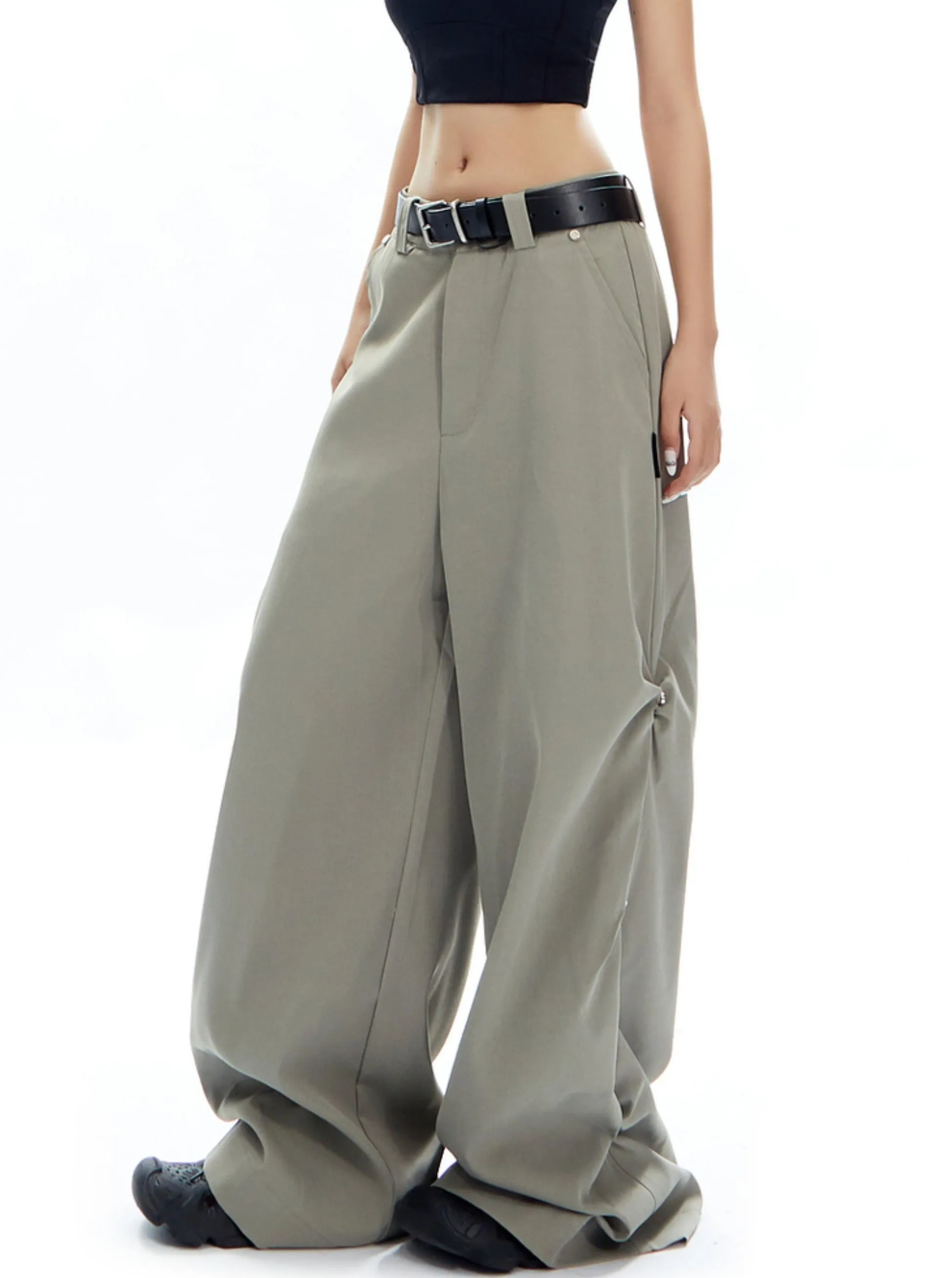 Oversized Wide-Leg Trousers in Light Sage Green