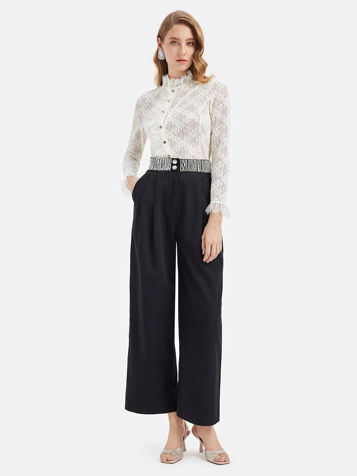 Pearl-Embellished Tailored Trousers