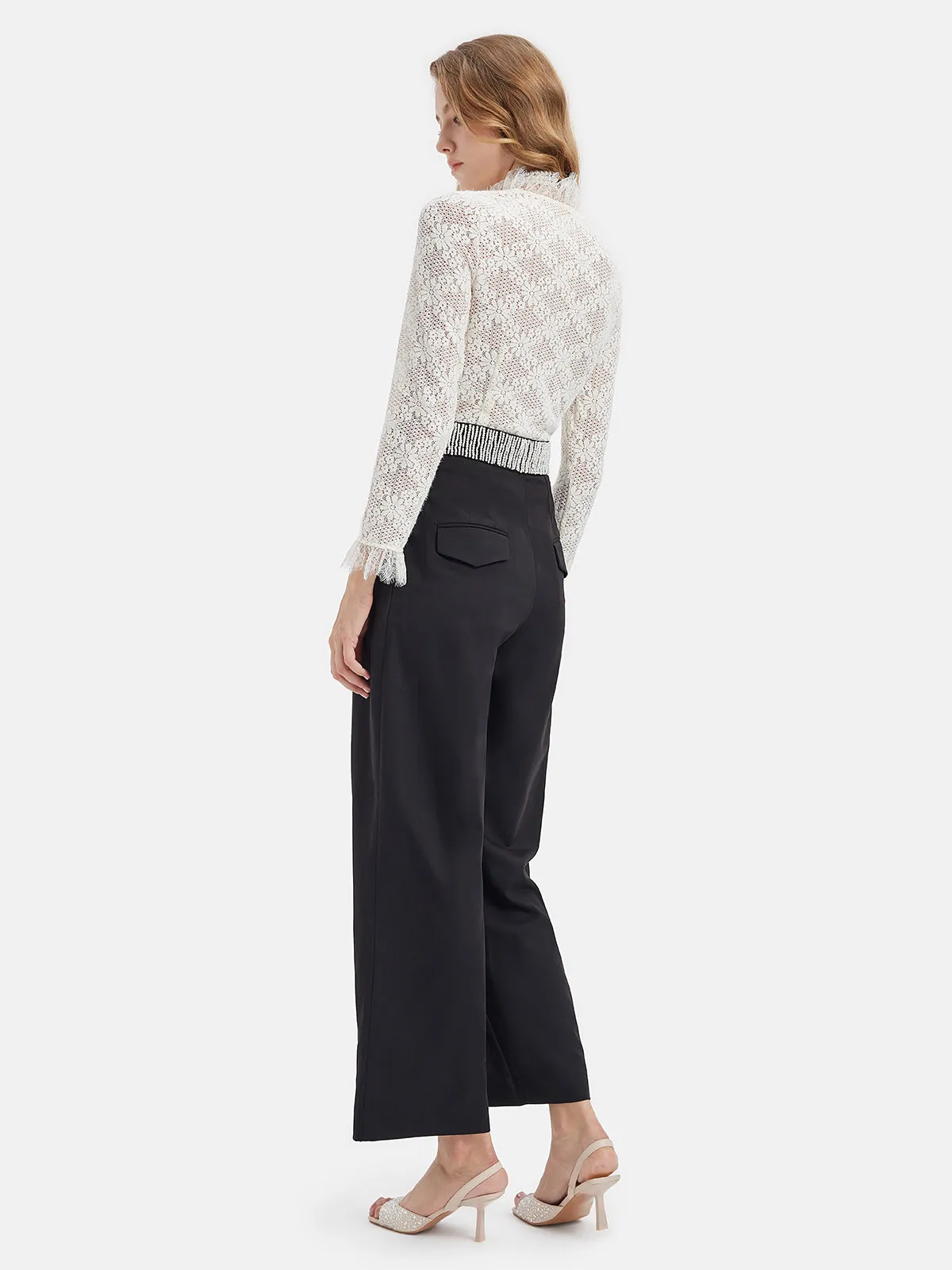 Pearl-Embellished Tailored Trousers