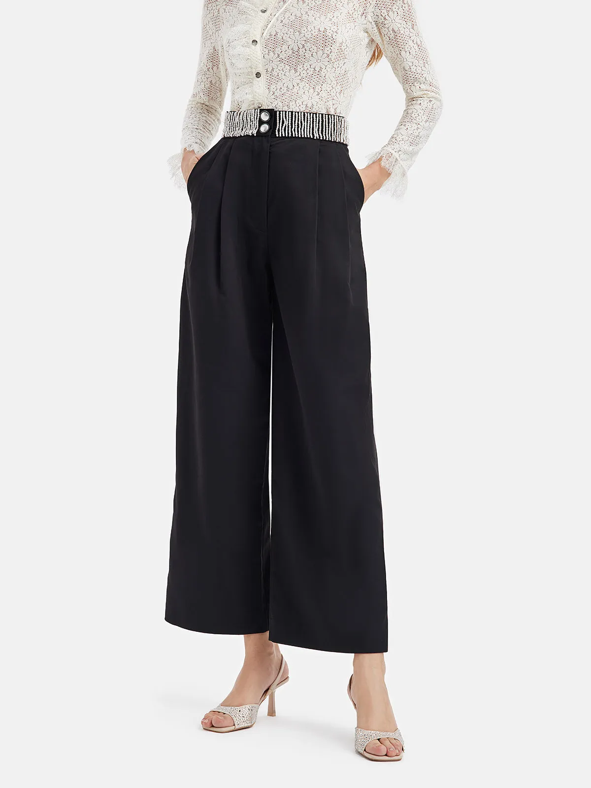 Pearl-Embellished Tailored Trousers