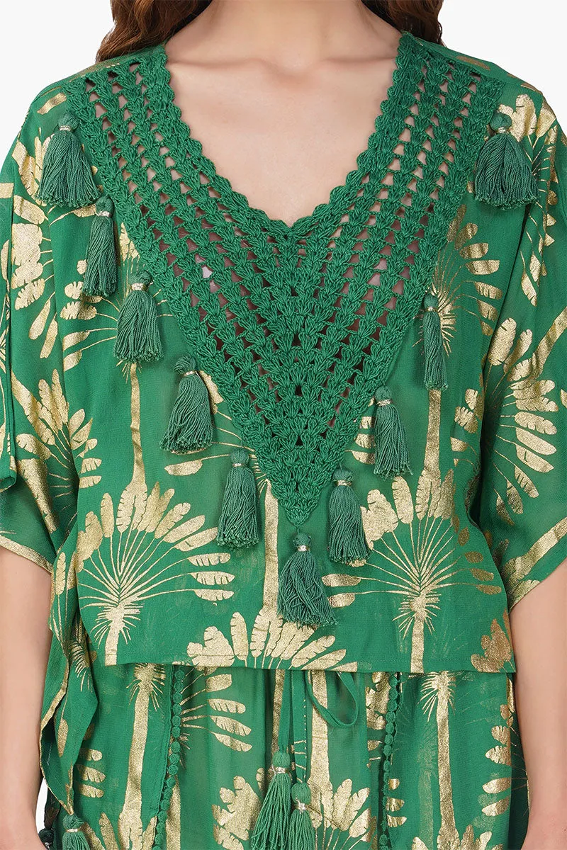 Pine Green Palm Tassel Blouse