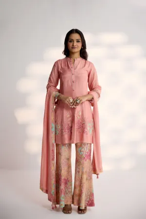 Pink Embellished Premium Silk Palazzo Set