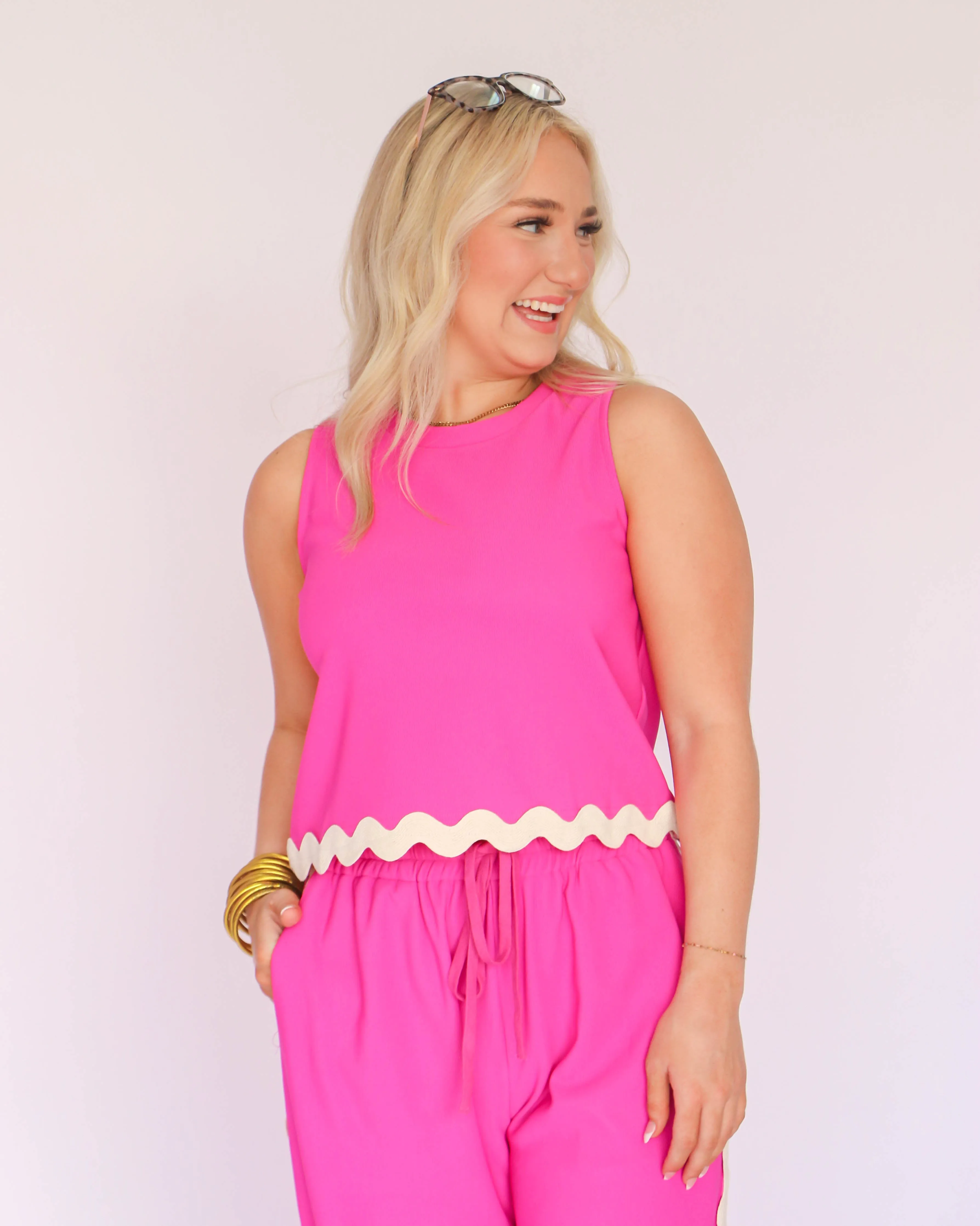 Pink Two Piece Set with White Trim