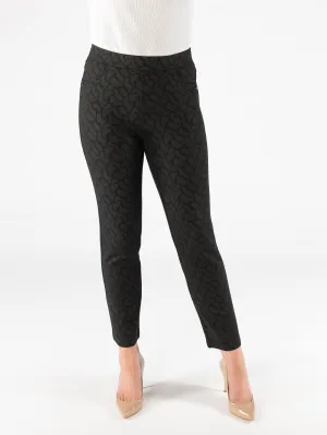 Printed trouser with trim detail 27"-  BLACK