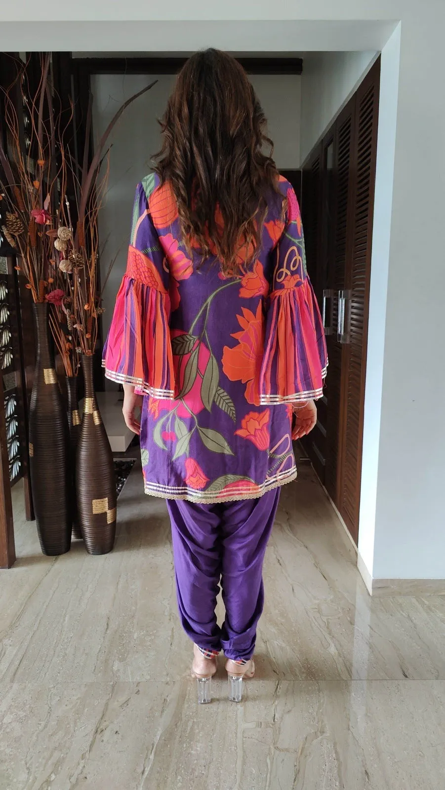 Purple Pink Dhoti Set