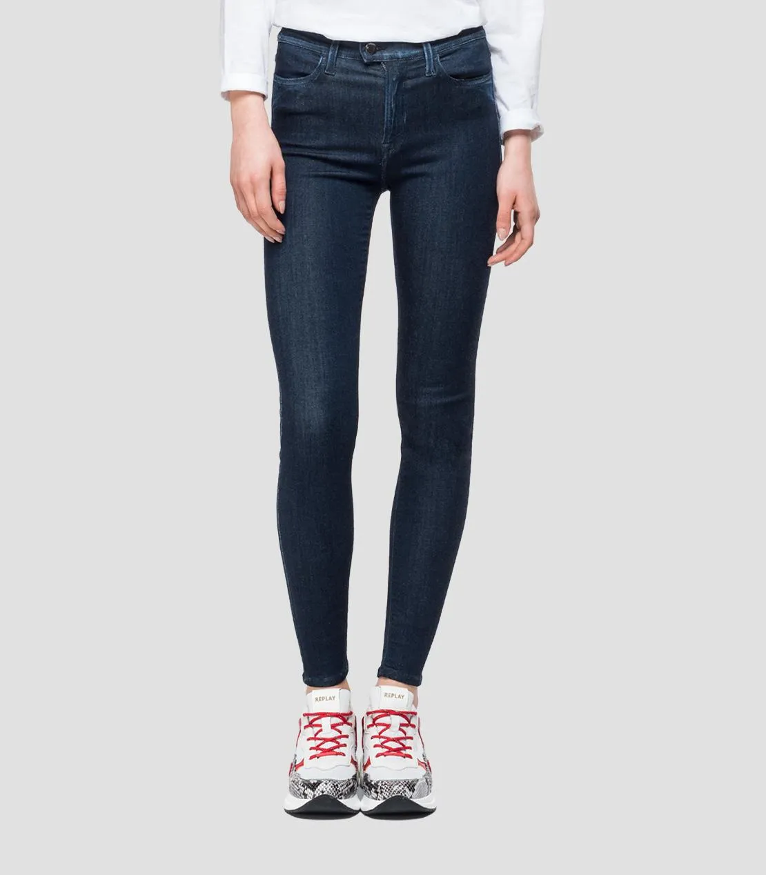 Replay Womens Touch Super High Waist Skinny Jeans, WA642 247 T40 007, Blue Power Stretch Denim