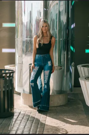 Retro Girl Dark Wash Flares