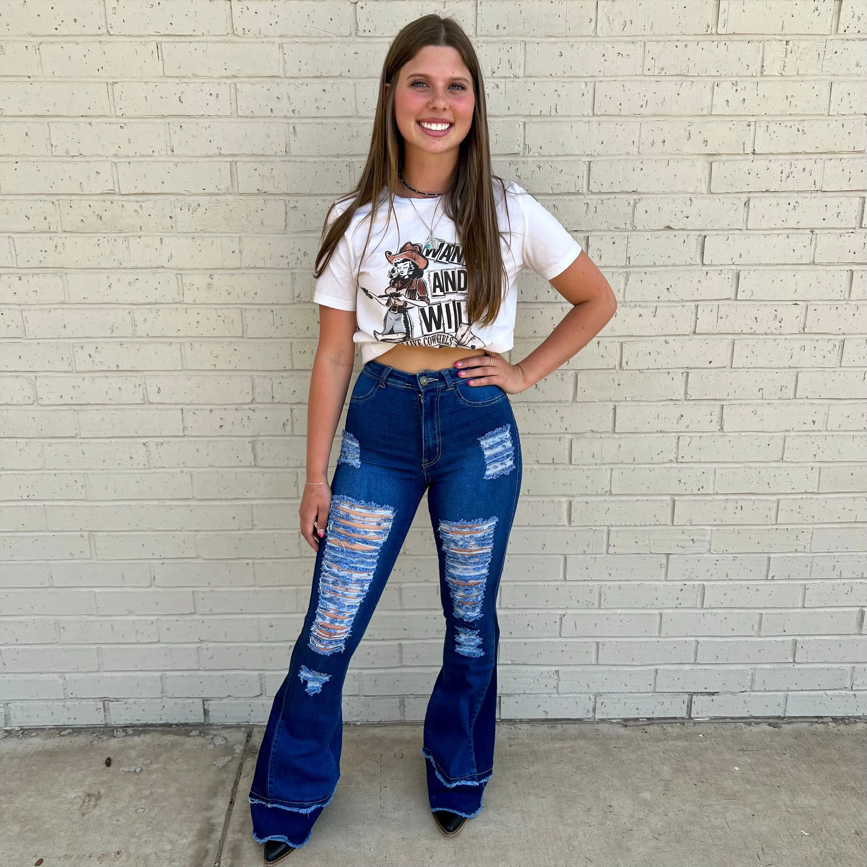 Retro Girl Dark Wash Flares