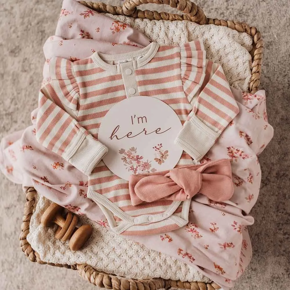 Rose Stripe Long Sleeve Organic Bodysuit