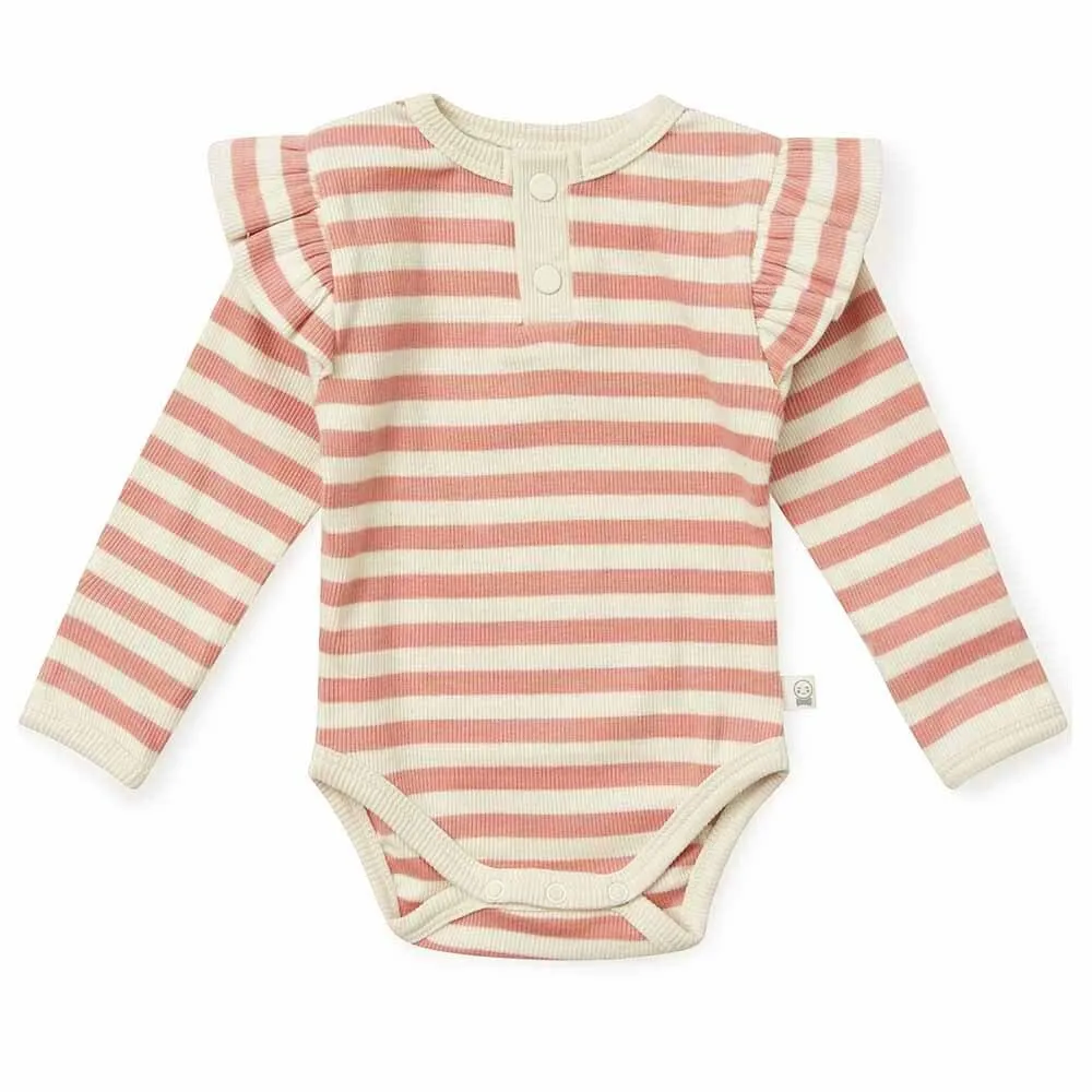 Rose Stripe Long Sleeve Organic Bodysuit