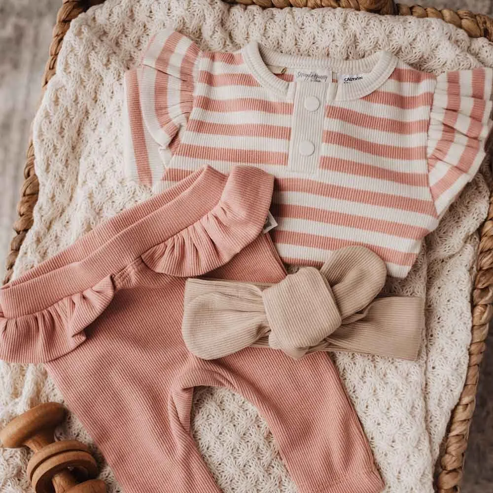 Rose Stripe Long Sleeve Organic Bodysuit