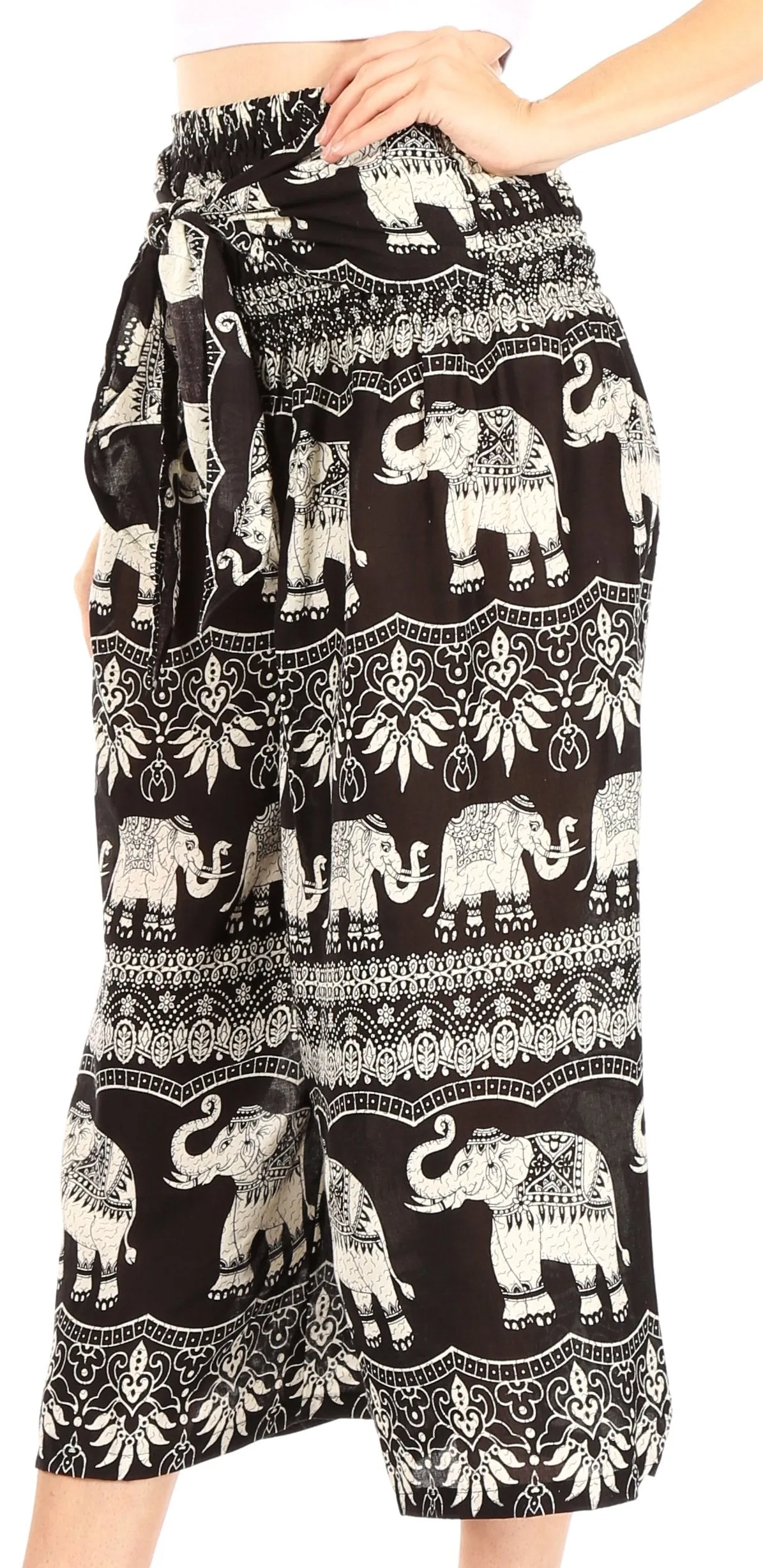 Sakkas Lilja Women's Loose Wide Leg Printed Elephant Pants Elastic Waist w/Pockets