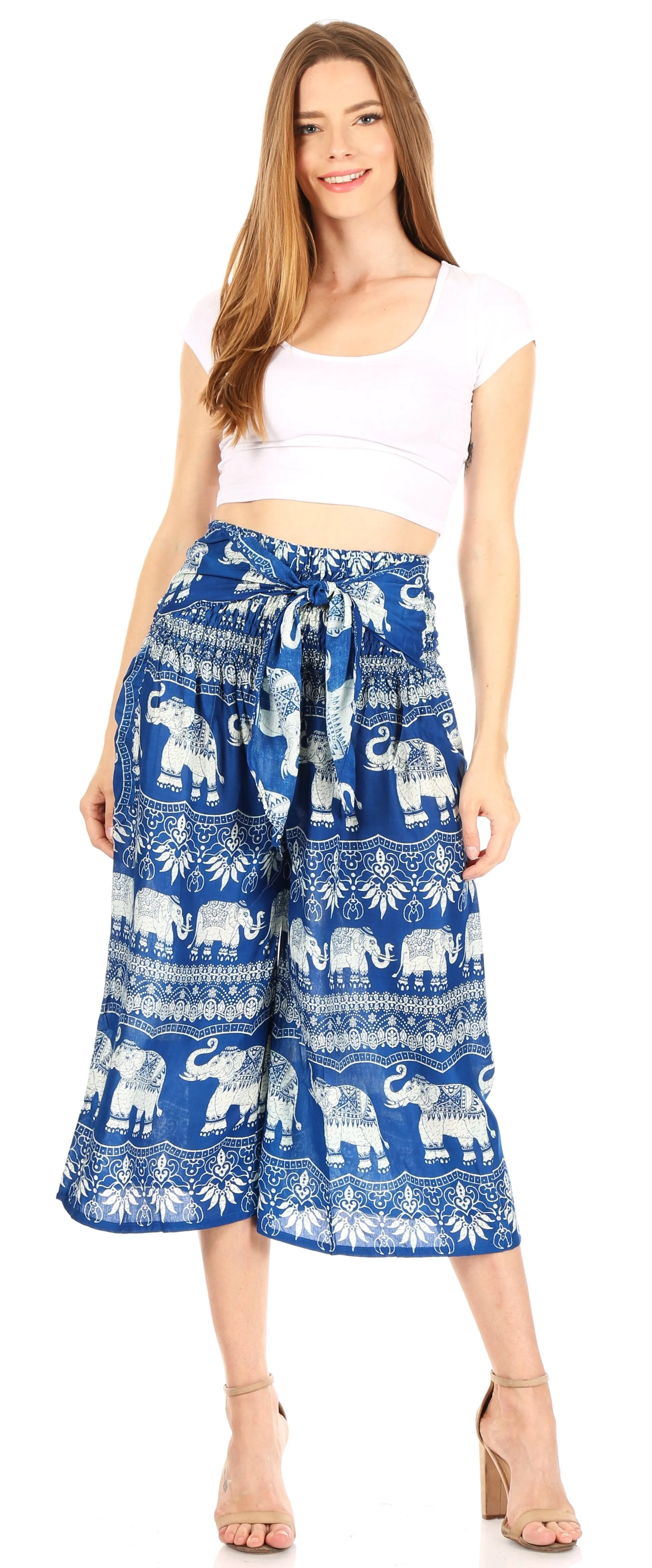 Sakkas Lilja Women's Loose Wide Leg Printed Elephant Pants Elastic Waist w/Pockets