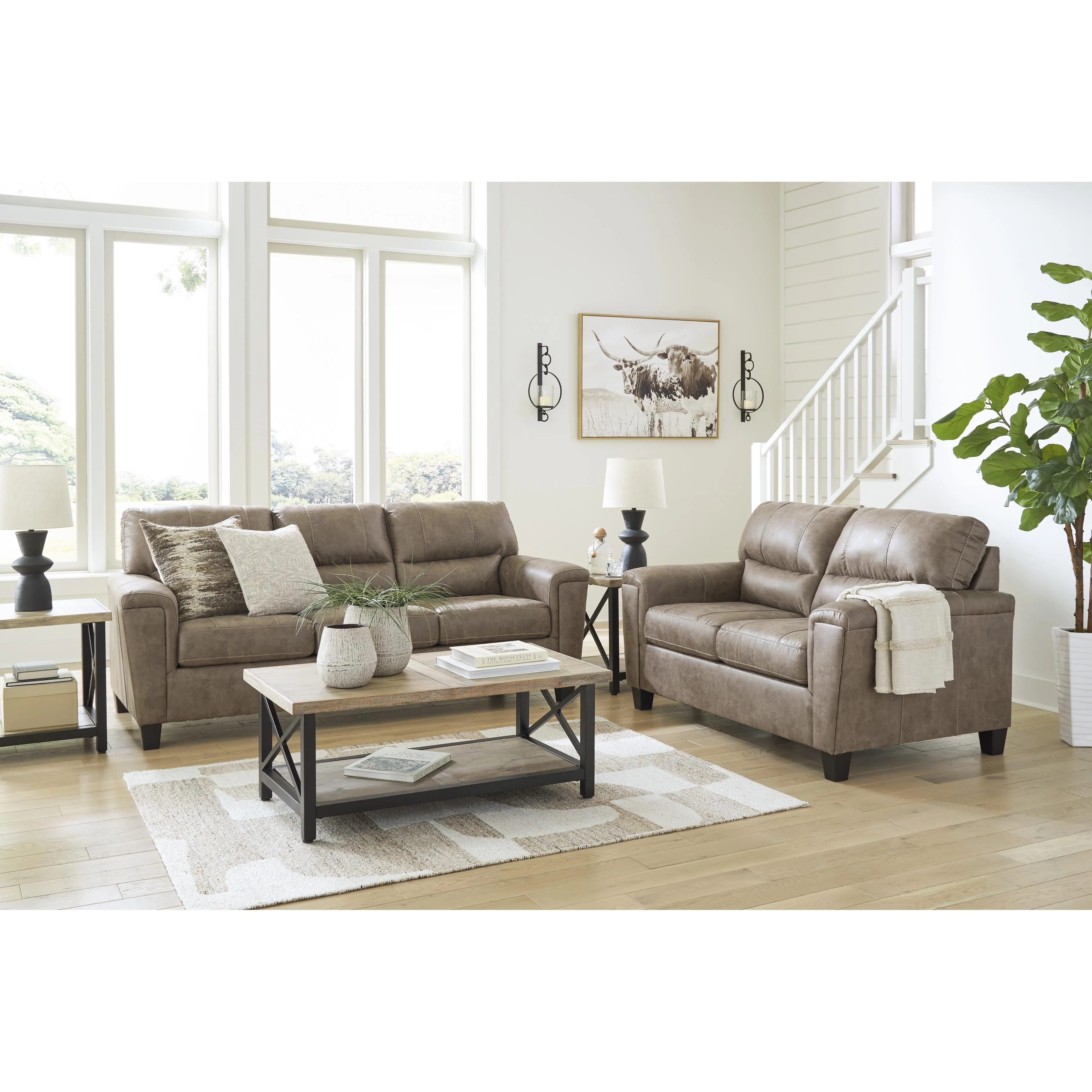 Signature Design by Ashley Navi Stationary Leather Look Loveseat 9400435