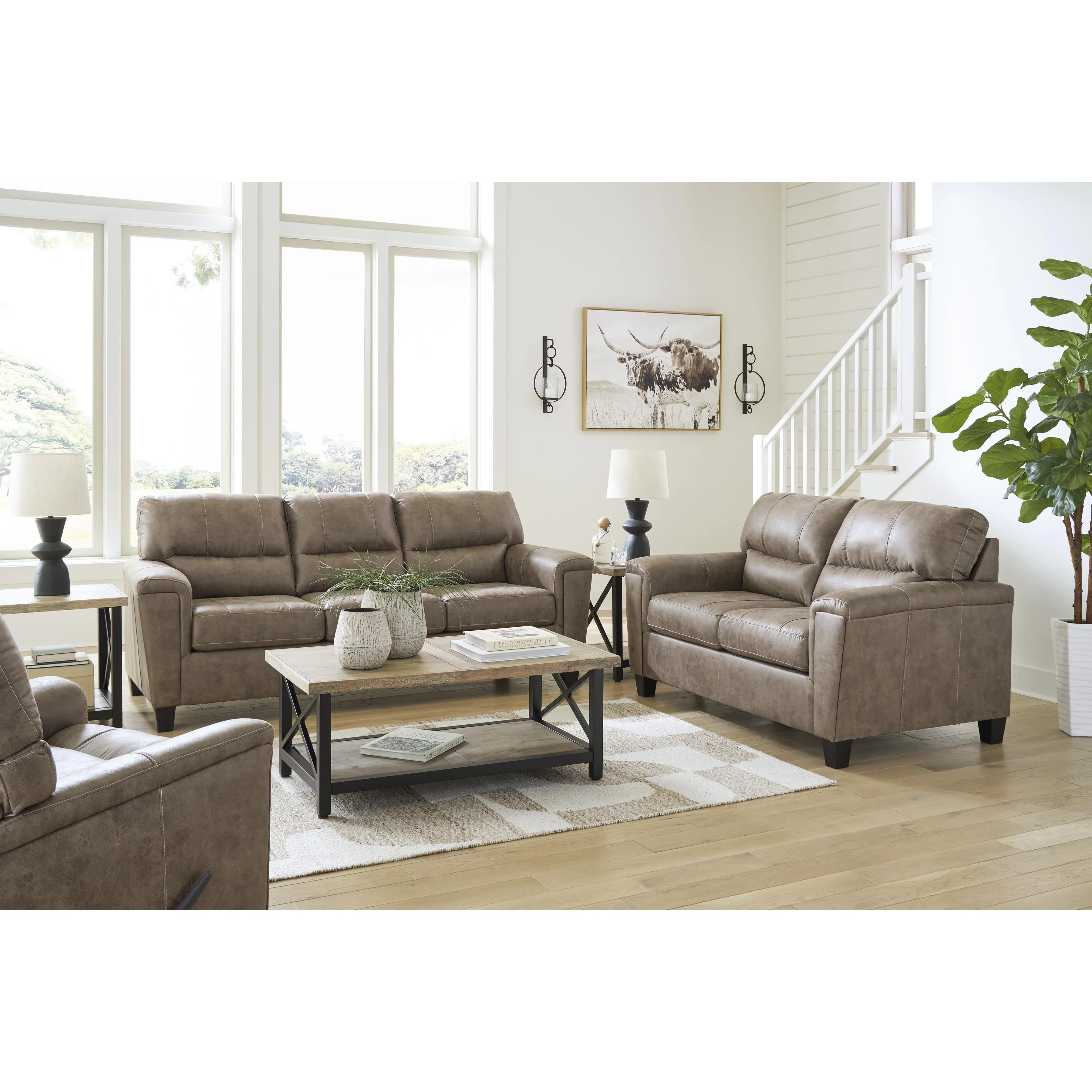 Signature Design by Ashley Navi Stationary Leather Look Loveseat 9400435